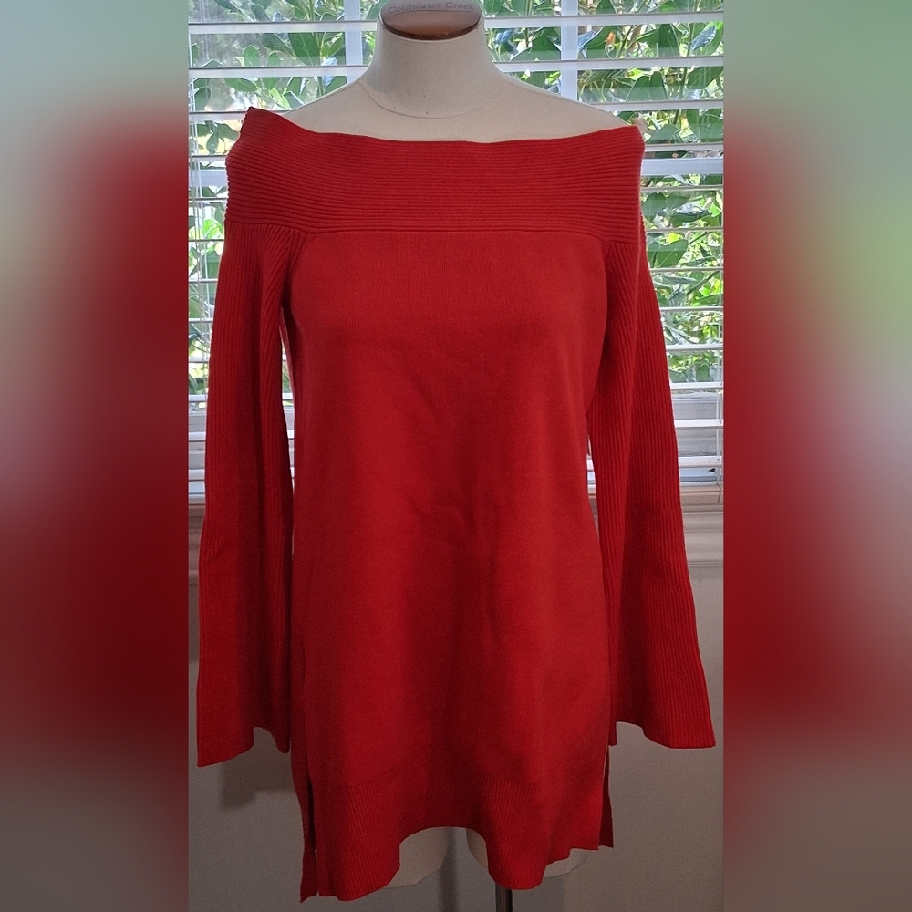 Anthropologie Red Off The Shoulder Medium Weight Sweater Sz M NWT - Picture 1 of 12